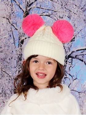 Double Pom Pom Knitted Hat  (Plush Inside)